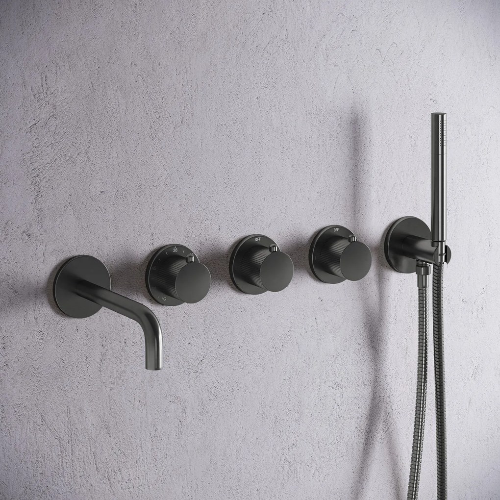 Saniclear Plus Stripes inbouw badkraan met 20cm uitloop en staafhanddouche verouderd ijzer - gunmetal