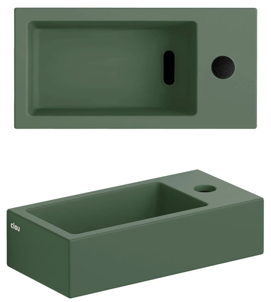 Clou Flush 3 keramische fontein 36cm met kraangat rechts groen mat