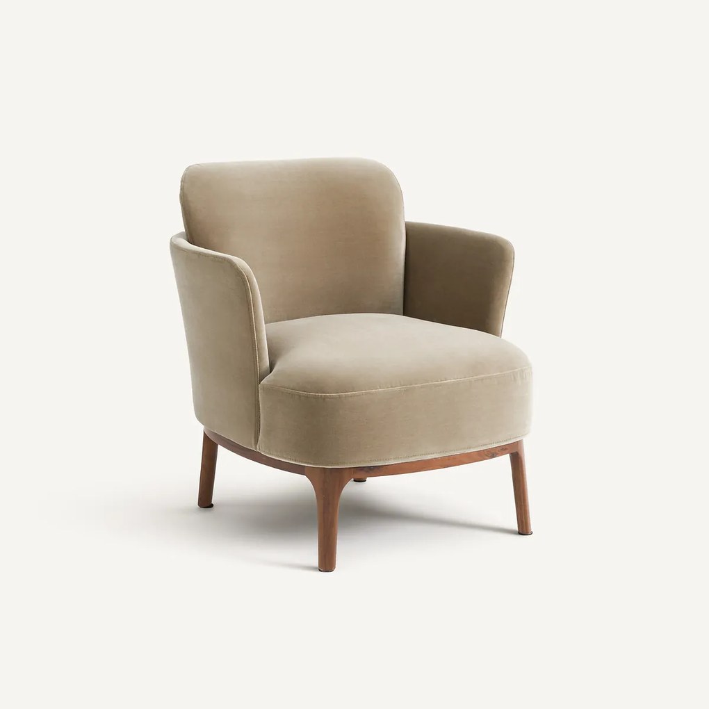Fauteuil met poten van massief notenhout en fluweel, Jabote