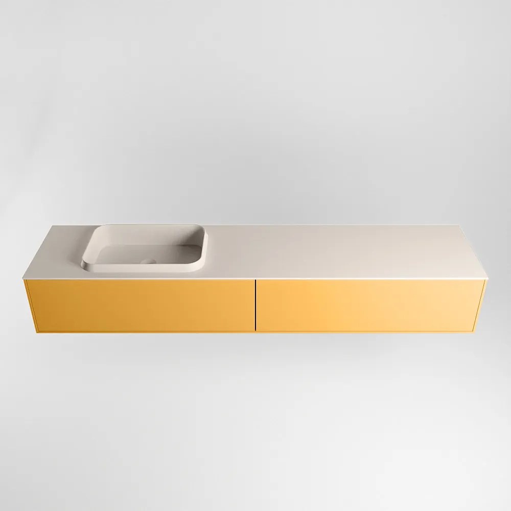 Mondiaz Erin 200cm badmeubel Ocher met 2 lades en beige wastafel links zonder kraangaten
