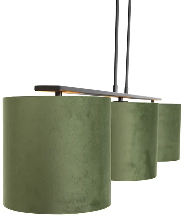 Stoffen Eettafel / Eetkamer Hanglamp met velours kappen groen met goud 20cm - Combi 3 Deluxe Landelijk / Rustiek E27 rond Binnenverlichting Lamp