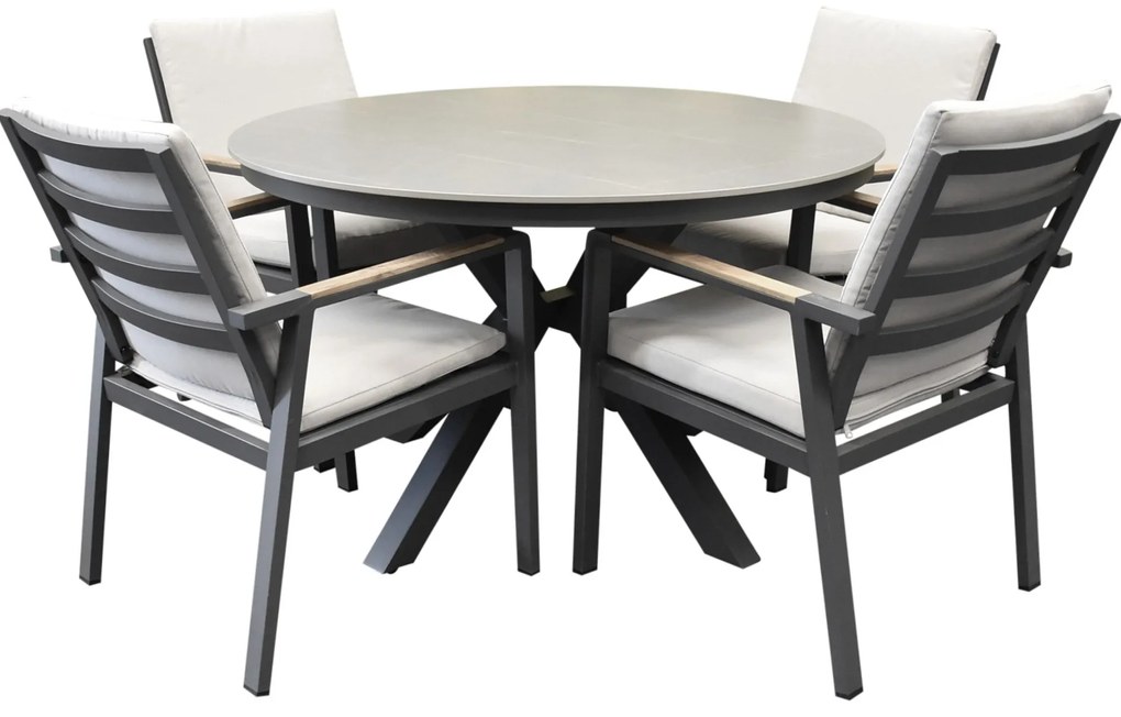 Lola Samantha dining tuinset 120xH75 cm rond 5 delig antraciet keramisch blad