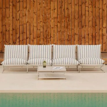 Tuinset Met Modulaire 4-delige Bank En Ombouwbare Bijzettafel Amaro Tapioca Beige - Marine Blauw - Sklum