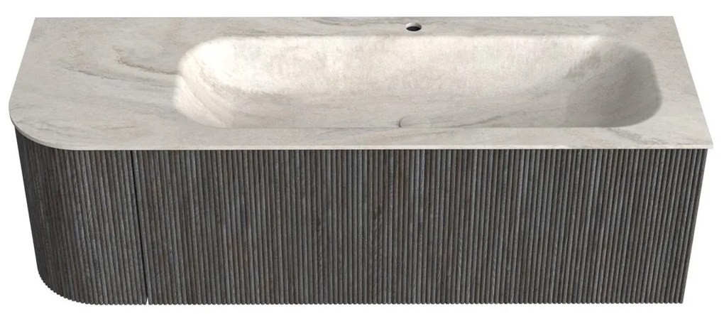Mondiaz Kurve-dlux 135cm badmeubel ronding links shadow met 1 lade en deur en wastafel big medium kraangat rechts ostra