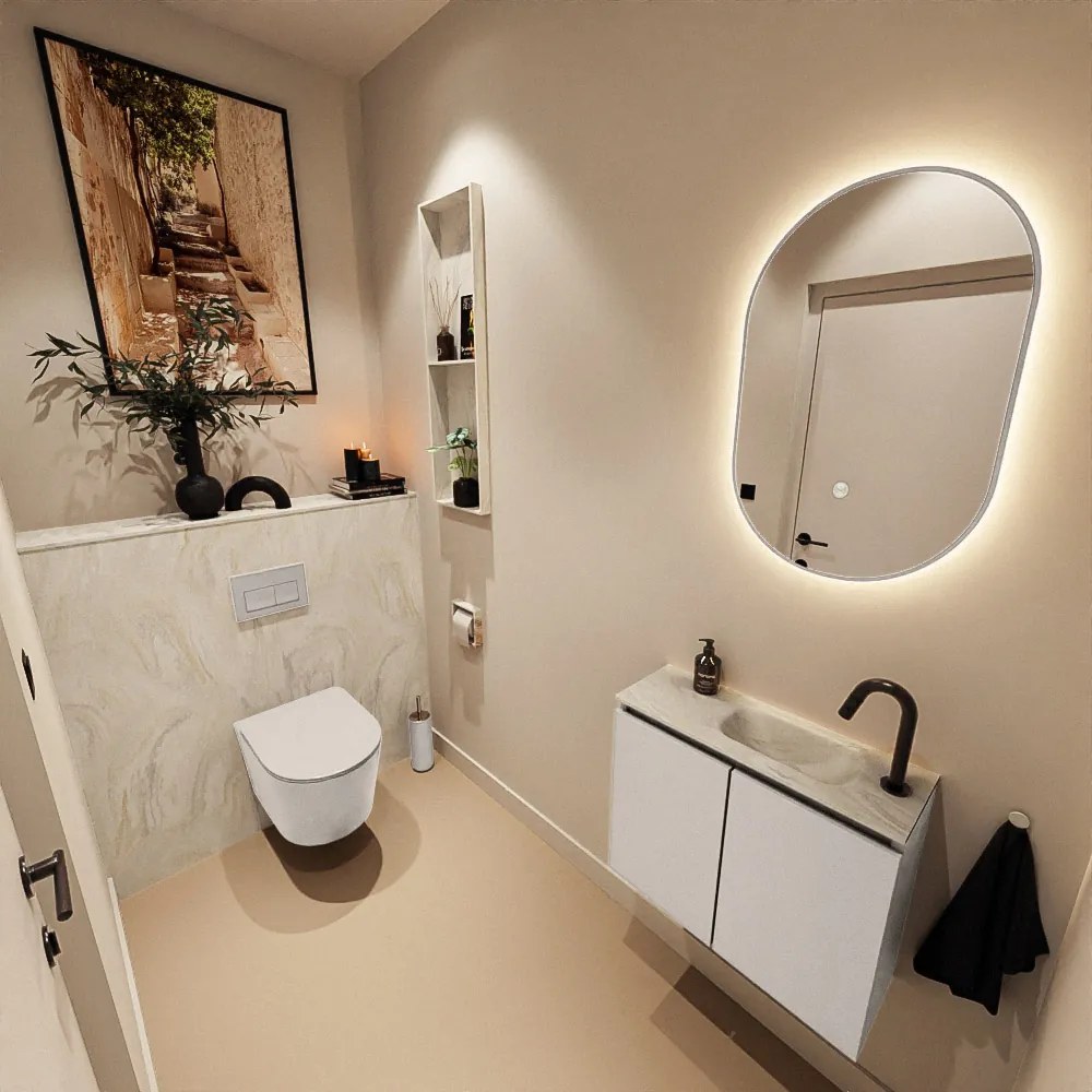 Mondiaz Ture DLux toiletmeubel 60cm linen met wastafel ostra rechts met kraangat