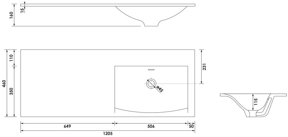 Brauer Glacier wastafel fine stone 120cm rechts zonder kraangat wit mat