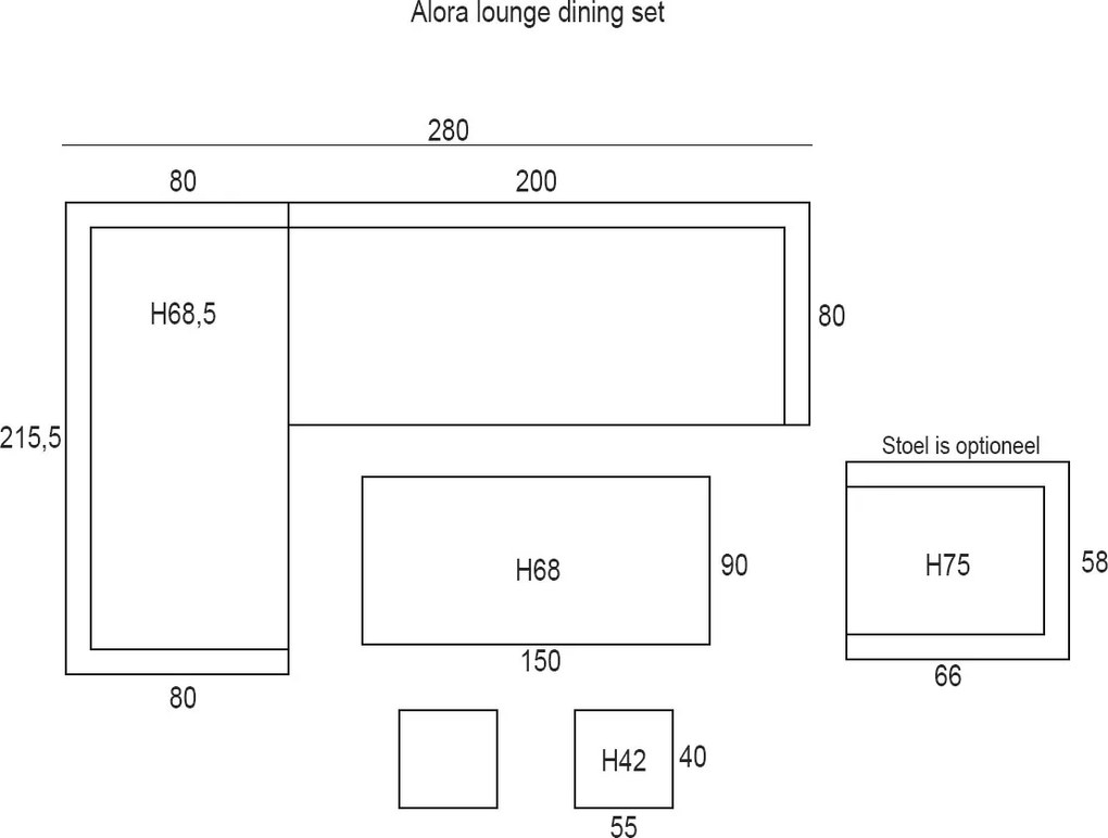 Garden Impressions Alora lounge dining set 6-delig links - grijs