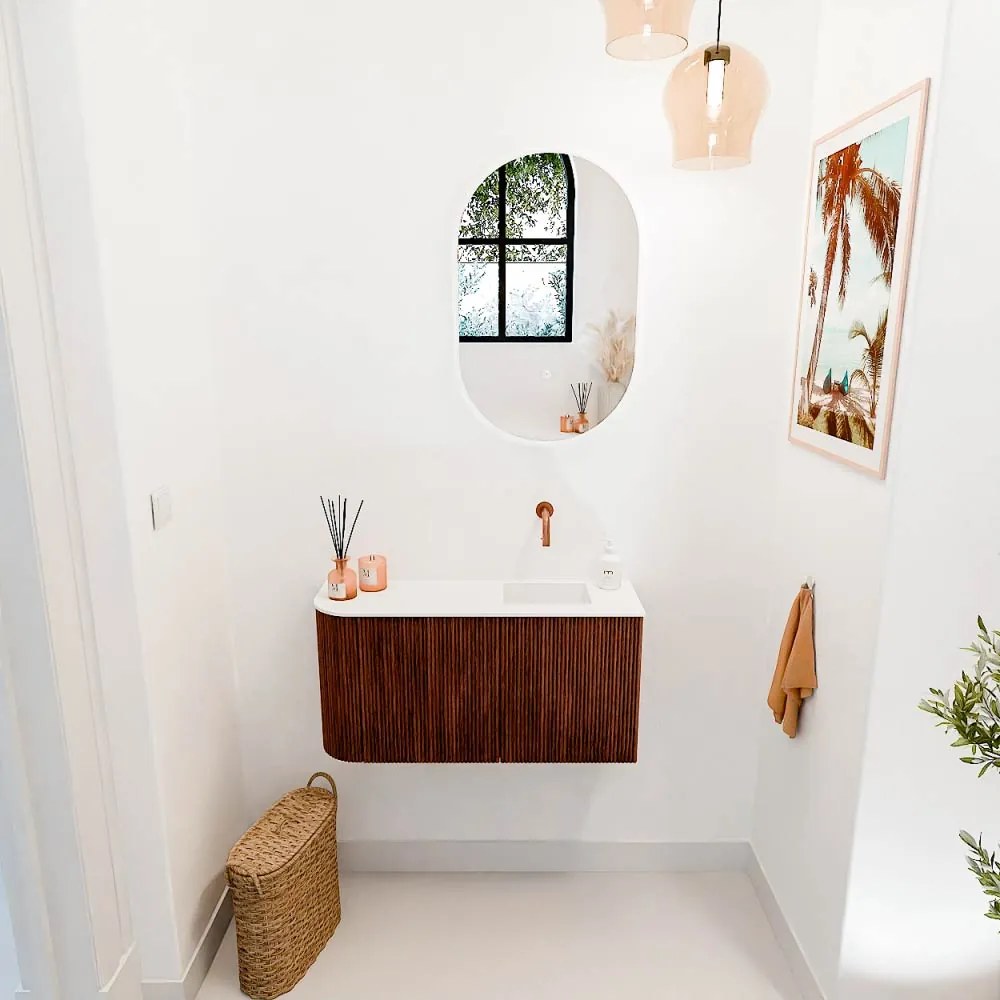 Mondiaz Joya 80cm toiletmeubel ronding links ruby met wastafel faye rechts zonder kraangat talc