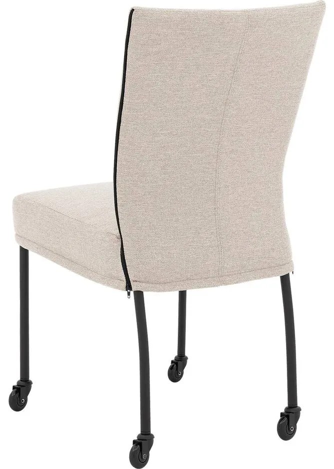 Goossens Eetkamerstoel Funk Zwarte Poten beige stof leuning en Zwart skater wiel met zwarte kapmet wielen, modern design
