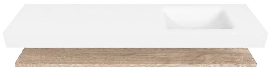 Zaro Alan badmeubel 180cm met planchet washed oak en vrijhangende wastafel cloud rechts 1 kraangat talc
