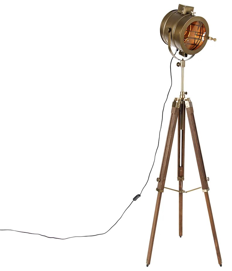 Smart tripod vloerlamp met dimmer brons met hout studioSpot / Opbouwspot / Plafondspot incl. Wifi A60 - Radient Industriele / Industrie / Industrial E27 rond Binnenverlichting Lamp
