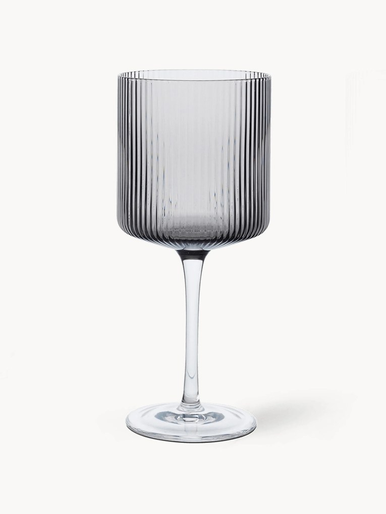 Mondgeblazen rode wijnglazen Ripple met groefreliëf, 2-delig