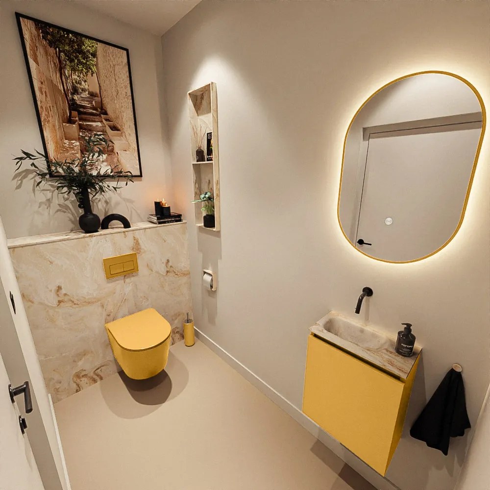 Mondiaz Ture DLux toiletmeubel 40cm ocher met wastafel frappe links zonder kraangat