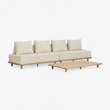 Tuinset Met Modulaire Tuinbank Van 2 Delen Voor 2 Personen En Salontafel 160x95 Cm In Acaciahout Portet Lichte Acaciekleur - Sklum