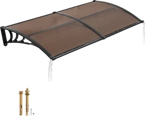 VEVOR Afdak voor Voordeur 965x1987 mm, Aanbouwluifel, Aanbouwluifel met Afwatering & ABS-beugel, Bescherming tegen Regen, Sneeuw & Zon, Polycarbonaat Deurafdekking voor Veranda & Terras, Bruin