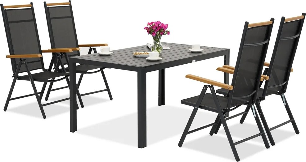 Aluminium tuinmeubelen polywood Verona Wood voor 4 personen Garden Point zwart