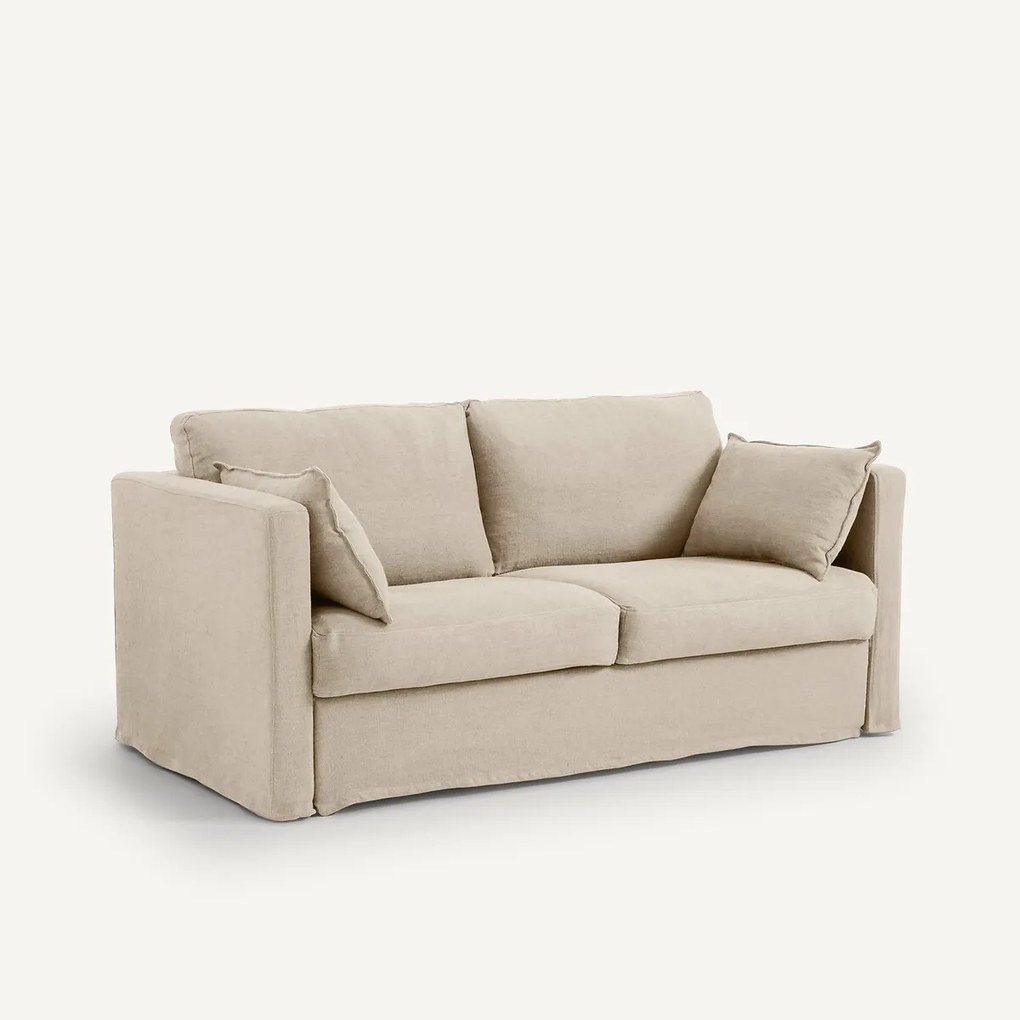 Sofa 3-er, omvormbaar, in dik stonewashed linnen, NÉO KINKAJOU