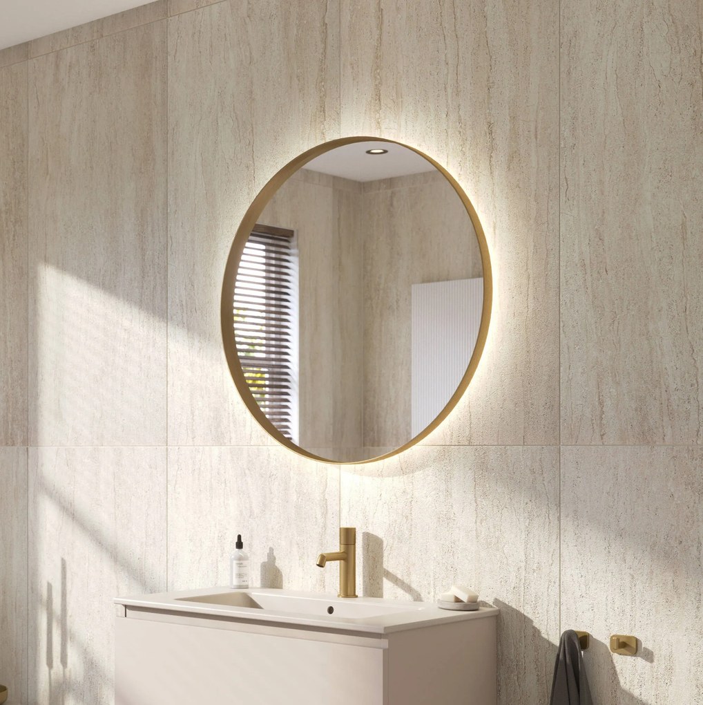 Ben Mimas ronde spiegel met LED verlichting en anti-condens Ø80cm mat goud