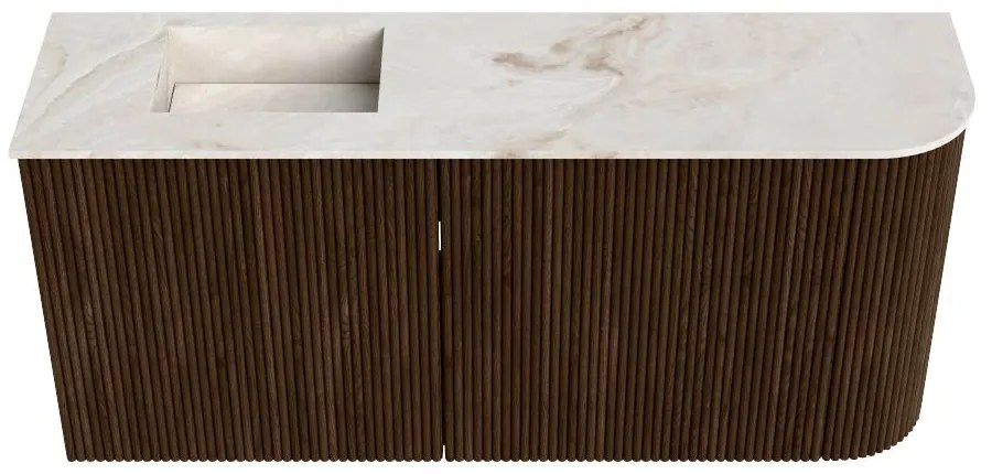Mondiaz Joya DLux 90cm toiletmeubel ronding rechts walnut met wastafel faye links 1 kraangat frappe