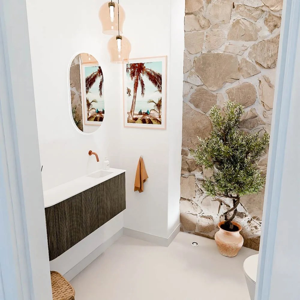 Mondiaz Joya 100cm toiletmeubel ronding links shadow met wastafel faye rechts zonder kraangat talc