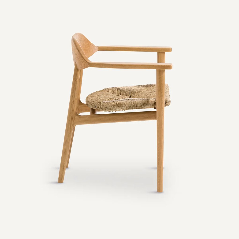 Tafel fauteuil in massief eik en stro, Arié