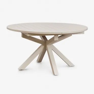 Uitklapbare Ronde Eettafel 145-200x145 Cm In Aluminium Barces Tapioca Beige - Sklum