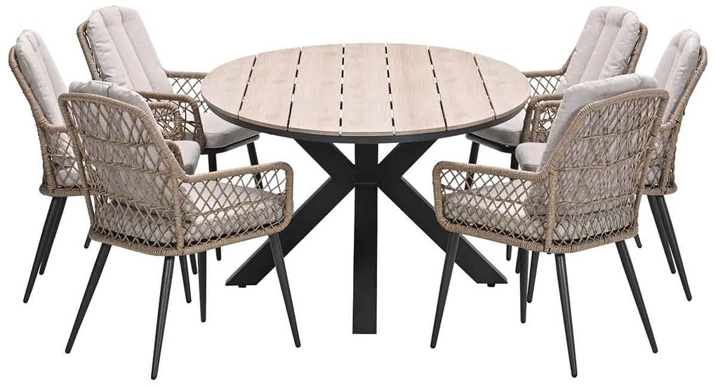 Garden Impressions Kalibo tuinset 7-delig natural - Tulli tuintafel 220x115 cm - light teak vironwood