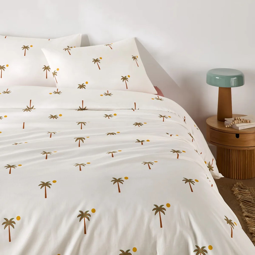 Bedset 30% gerecycled katoen, rechthoekige kussensloop, palmboomprint, PARADELA