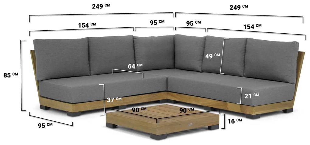 Loungeset 4 personen Teak Old teak greywash Lifestyle Garden Furniture Hilton