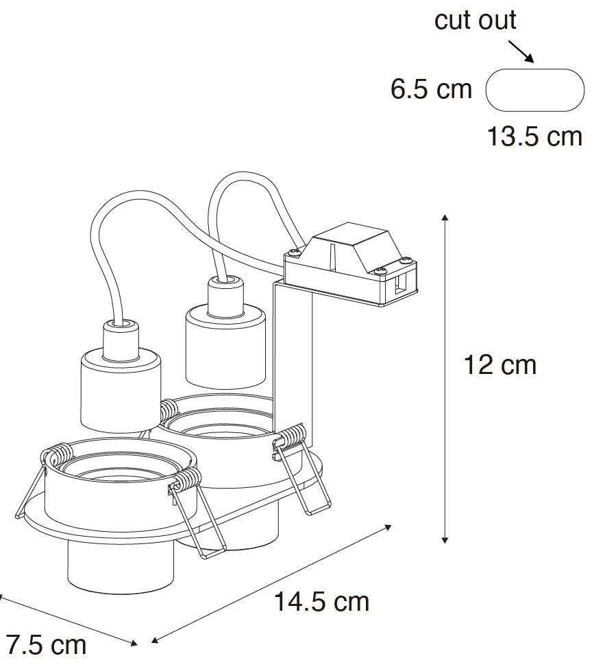 Set van 6 inbouwspots zwart GU10 35mm kantelbaar 2-lichts - Installa Binnenverlichting Lamp