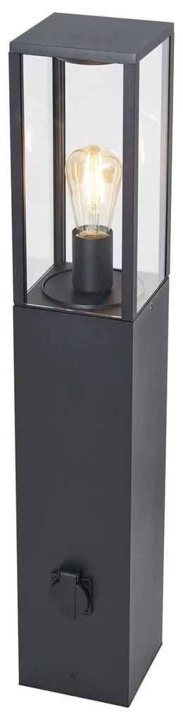 Moderne staande buitenlamp zwart 80cm met stopcontact IP44 - Charlois Modern E27 IP44 Buitenverlichting