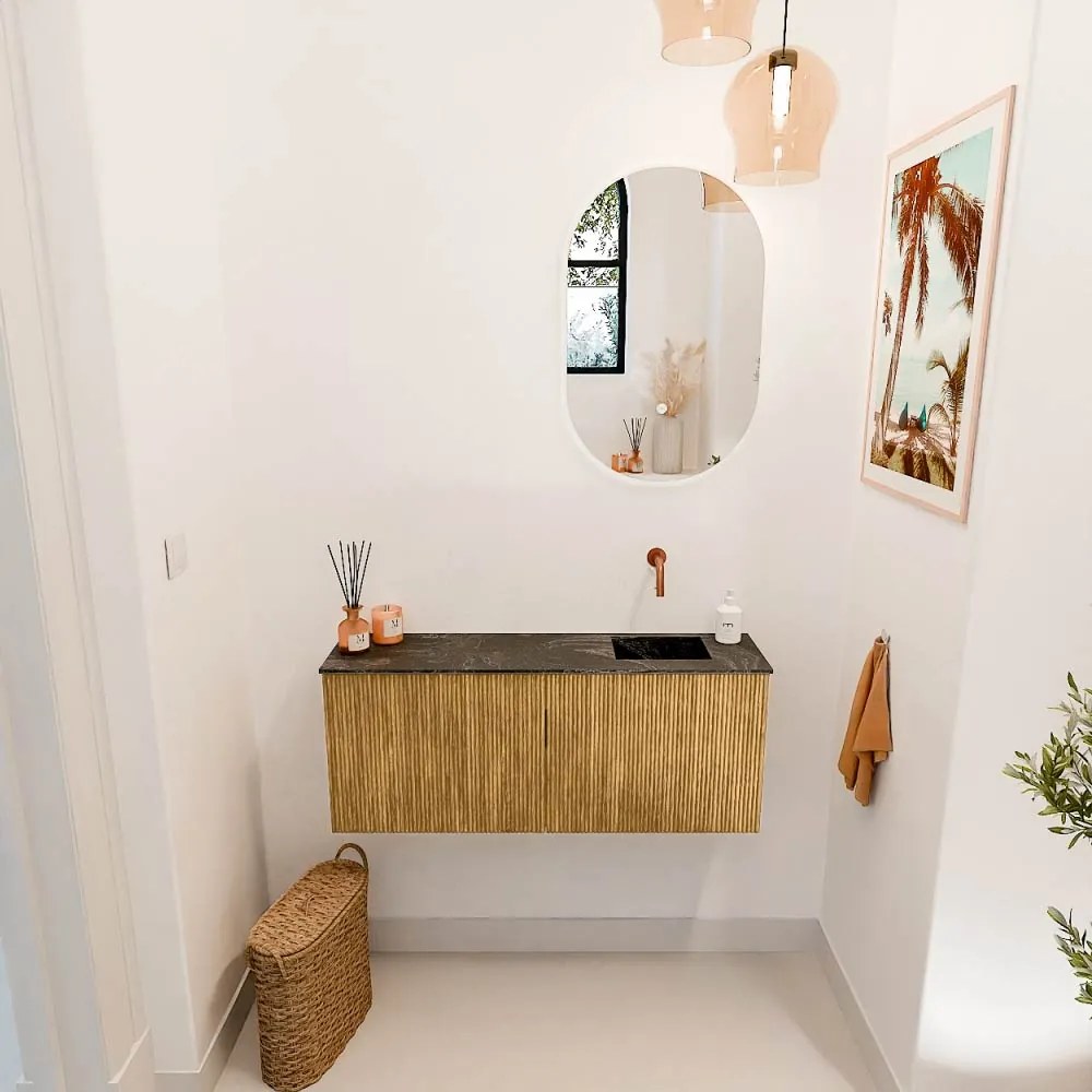 Mondiaz Joya DLux 100cm toiletmeubel oak met wastafel faye rechts zonder kraangat lava