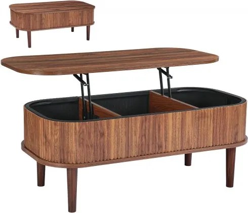 VEVOR Lift Top salontafel 100 cm, rustieke salontafel met verborgen opbergvak, ovaal lifttafelblad voor woonkamer, kantoor, thuis, woonkamertafel, banktafel, walnoot, middeleeuwse stijl