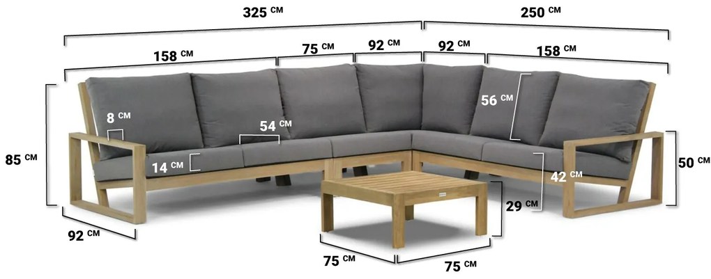 Hoek loungeset 6 personen Teak Old teak greywash  Lifestyle Garden Furniture Pure Island