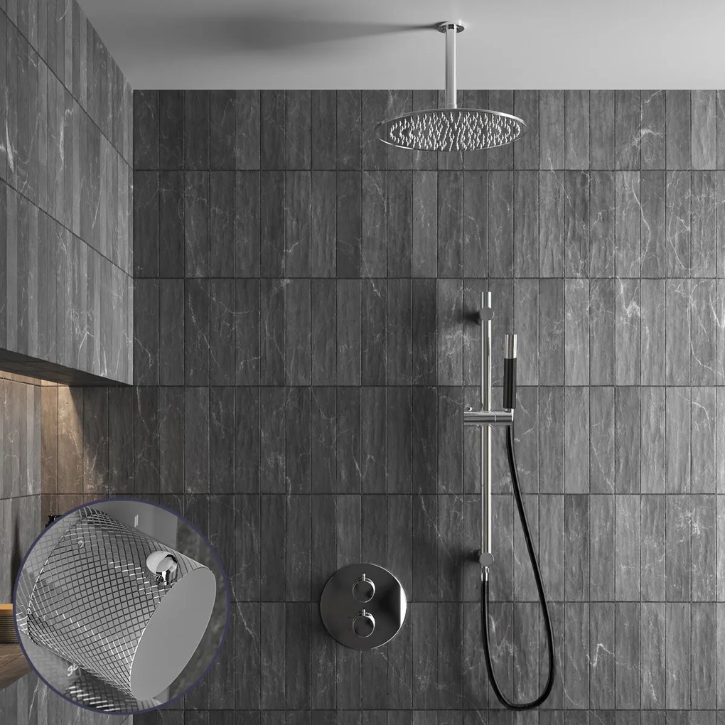 Saniclear Talpa Curved Pro inbouw regendouche rond met 30cm hoofddouche, plafondarm en glijstang chroom