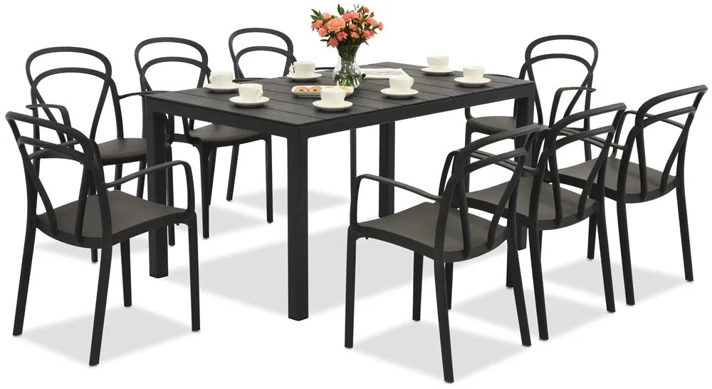 King/Vague antraciet tuinmeubelset voor 8 personen Bica
