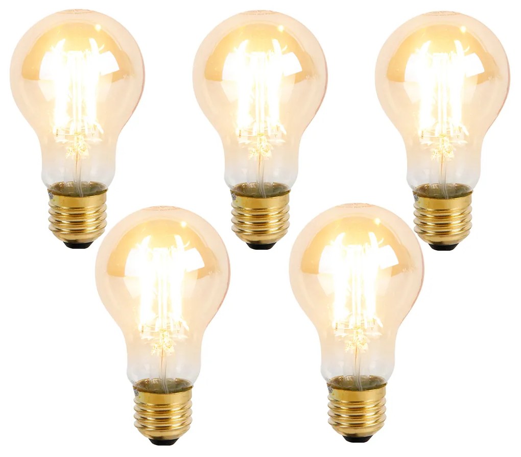 Set van 5 E27 3-staps dimbare LED lamp A60 goldline 5W 530 lm 2200K