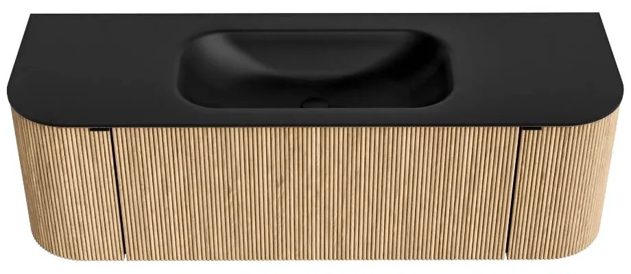 Mondiaz Kurve 140cm badmeubel ronding links/rechts oak met 1 lade en 2 deuren en wastafel big small midden 1 kraangat urban