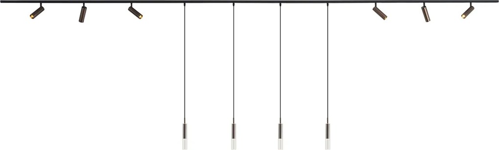 Modern railsysteem zwart met 6 spots en 4 hanglampen donker brons 1-fase - Slimline Uzzy Loyce