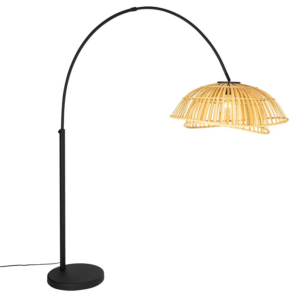 Oosterse booglamp zwart met naturel bamboe - Pua