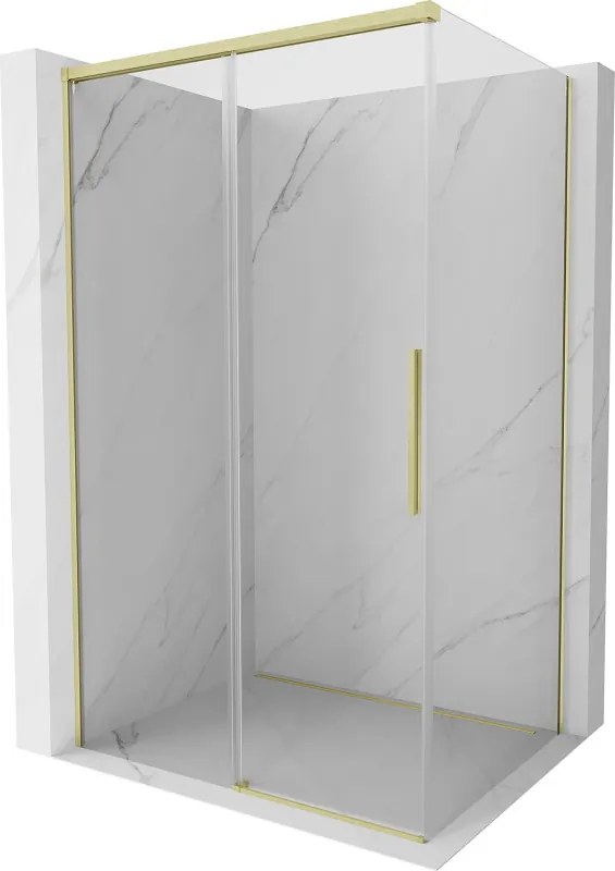 Mexen Rox schuifbare douchecabine 100 x 80 cm, transparant, geborsteld goud - 8C2-100-080-55-00