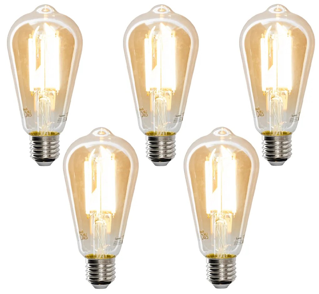 Set van 5 Smart E27 LED lamp ST64 goud 7W 700 lm 1800-4000K
