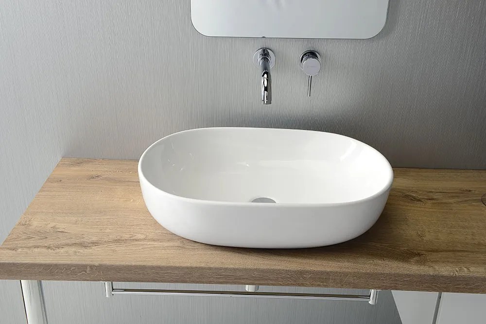 Sapho Rondane keramische waskom 60x42cm wit