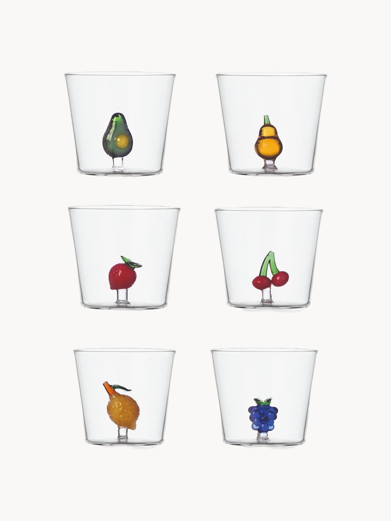 Handgemaakte waterglazen Fruits & Flowers van borosilicaatglas, 6 stuks