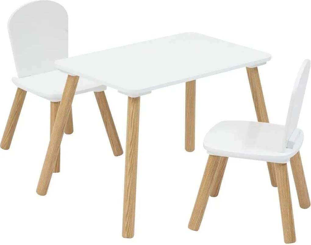 Atmosphera Kids Set– Rechthoekige Tafel + 2 Stoelen – Wit – 58x38x43 cm – Kinderkamer/Speelruimte