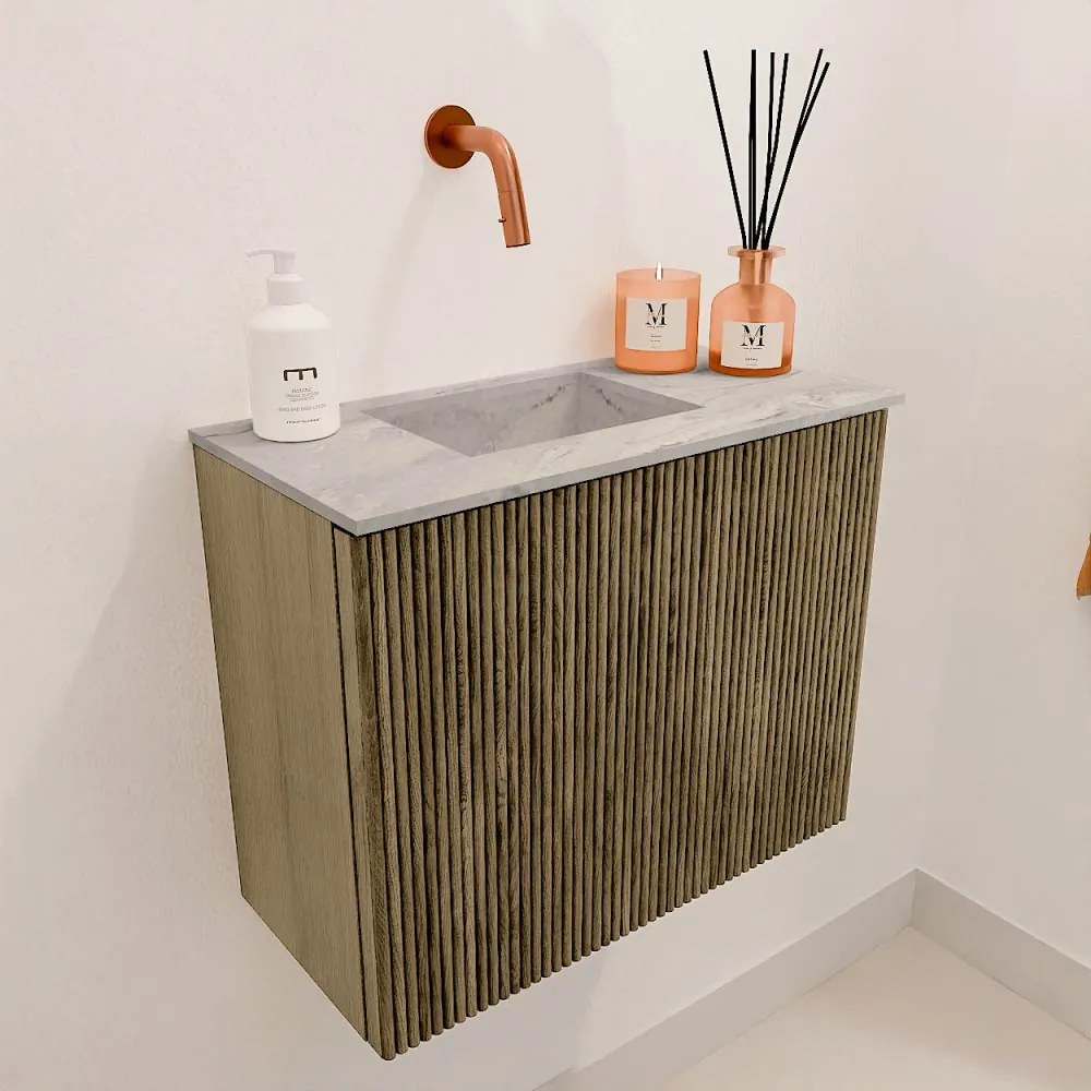 Mondiaz Joya DLux 50cm toiletmeubel dusk met wastafel faye links zonder kraangat glace