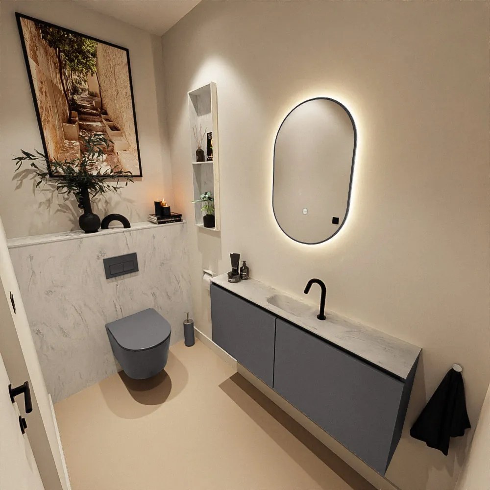 Mondiaz Ture DLux toiletmeubel 120cm dark grey met wastafel opalo midden met kraangat