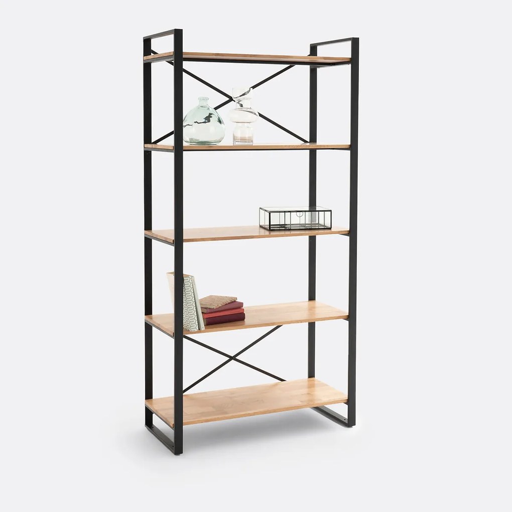 Boekenkast, massief eiken en staalmetaal, HIBA