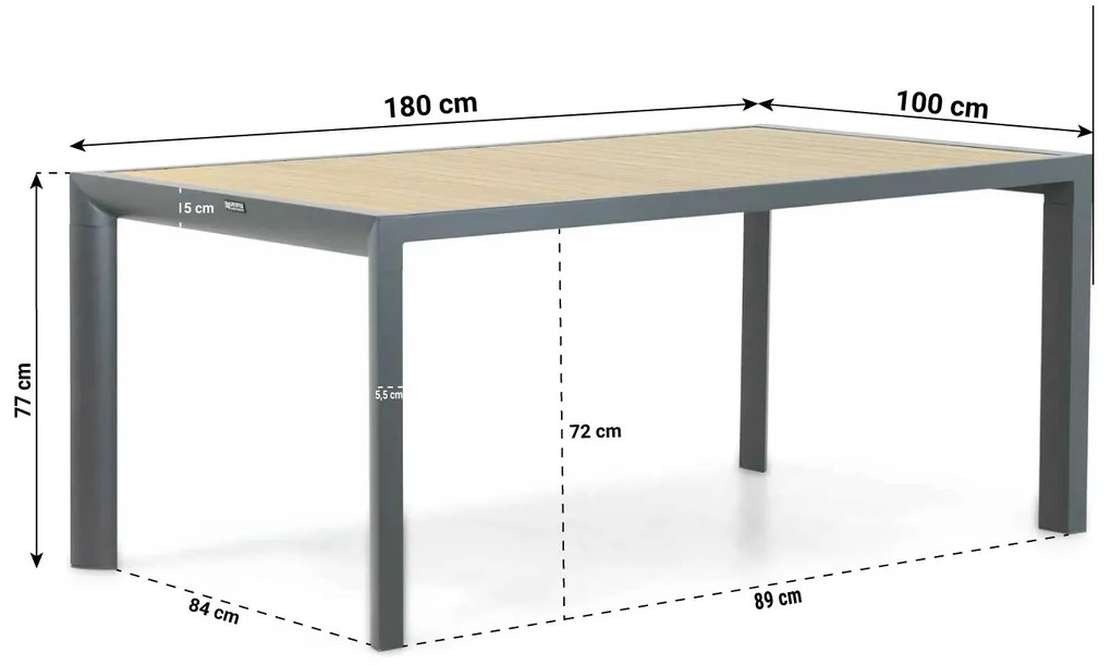 Tuinset 4 personen 180 cm Aluminium/textileen Grijs Presto Ricadi/Borello