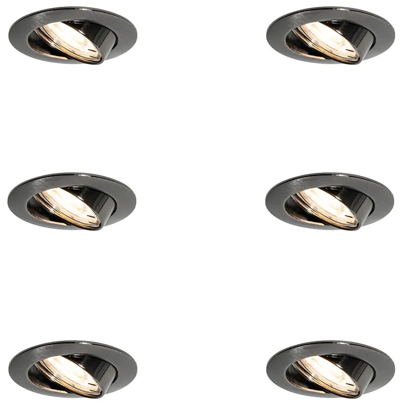 Set van 6 Moderne inbouwspots gunmetal GU10 50mm rond kantelbaar - Edu Binnenverlichting Lamp